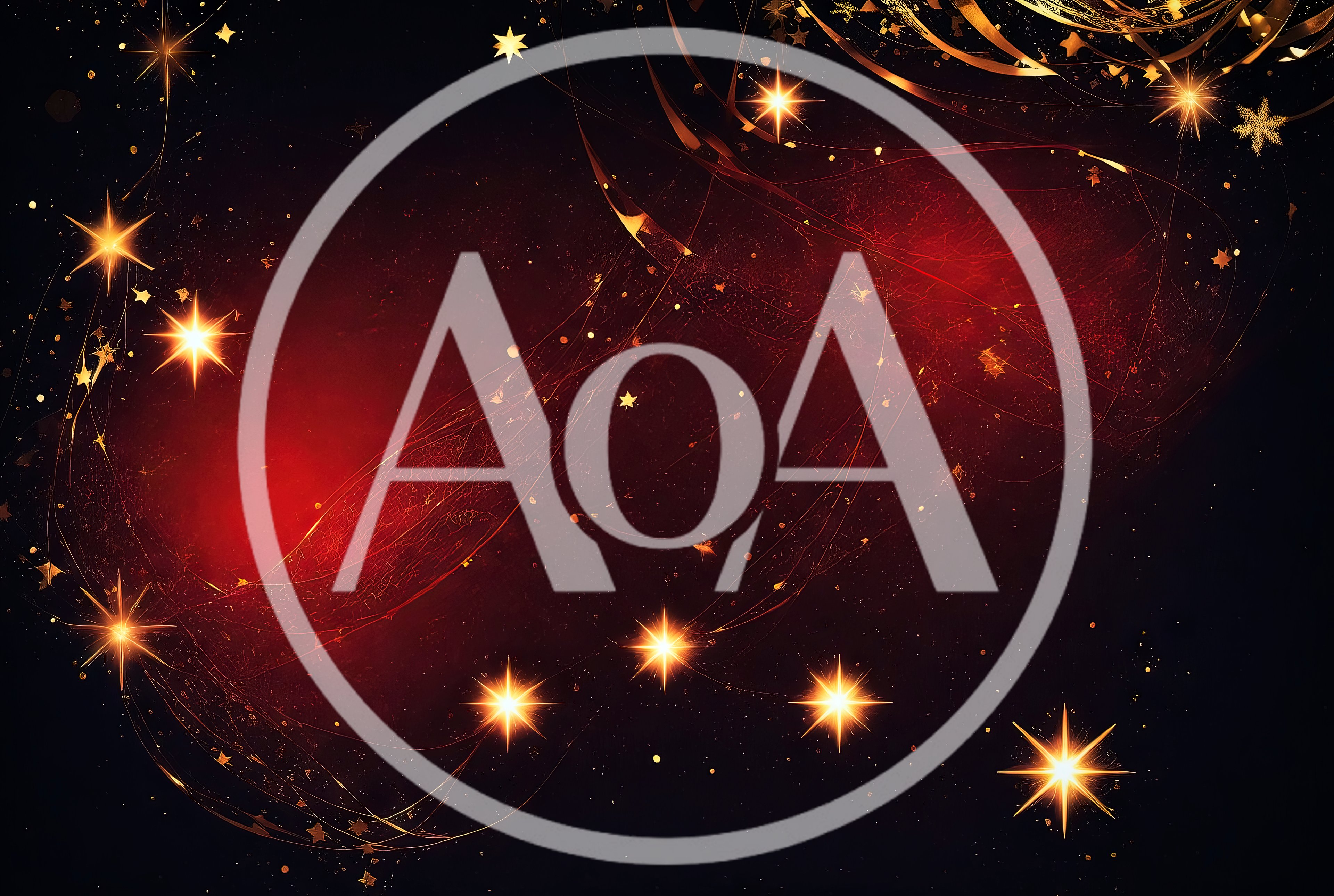 Festive Red Background With Golden Stars And Ribbons