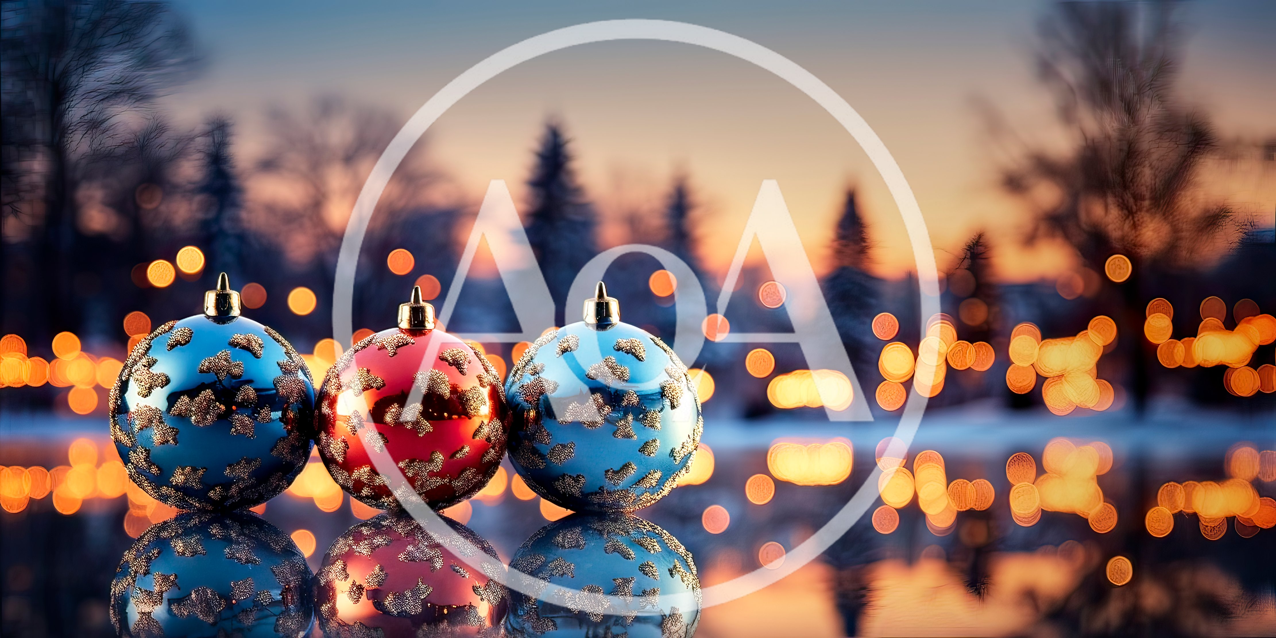 Three Christmas Ornaments Reflecting On A Surface