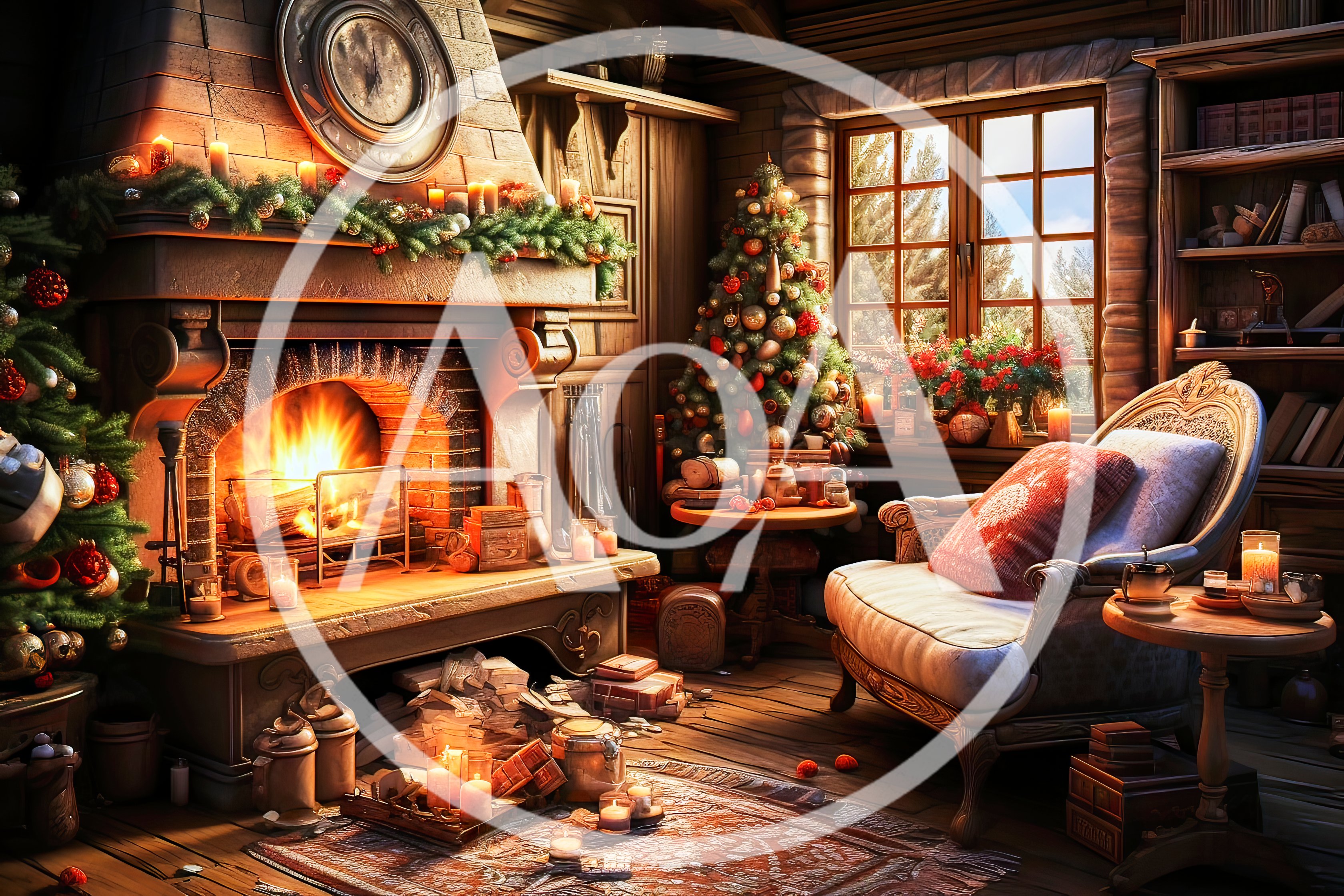 Cozy Christmas Living Room With Fireplace And Decorations