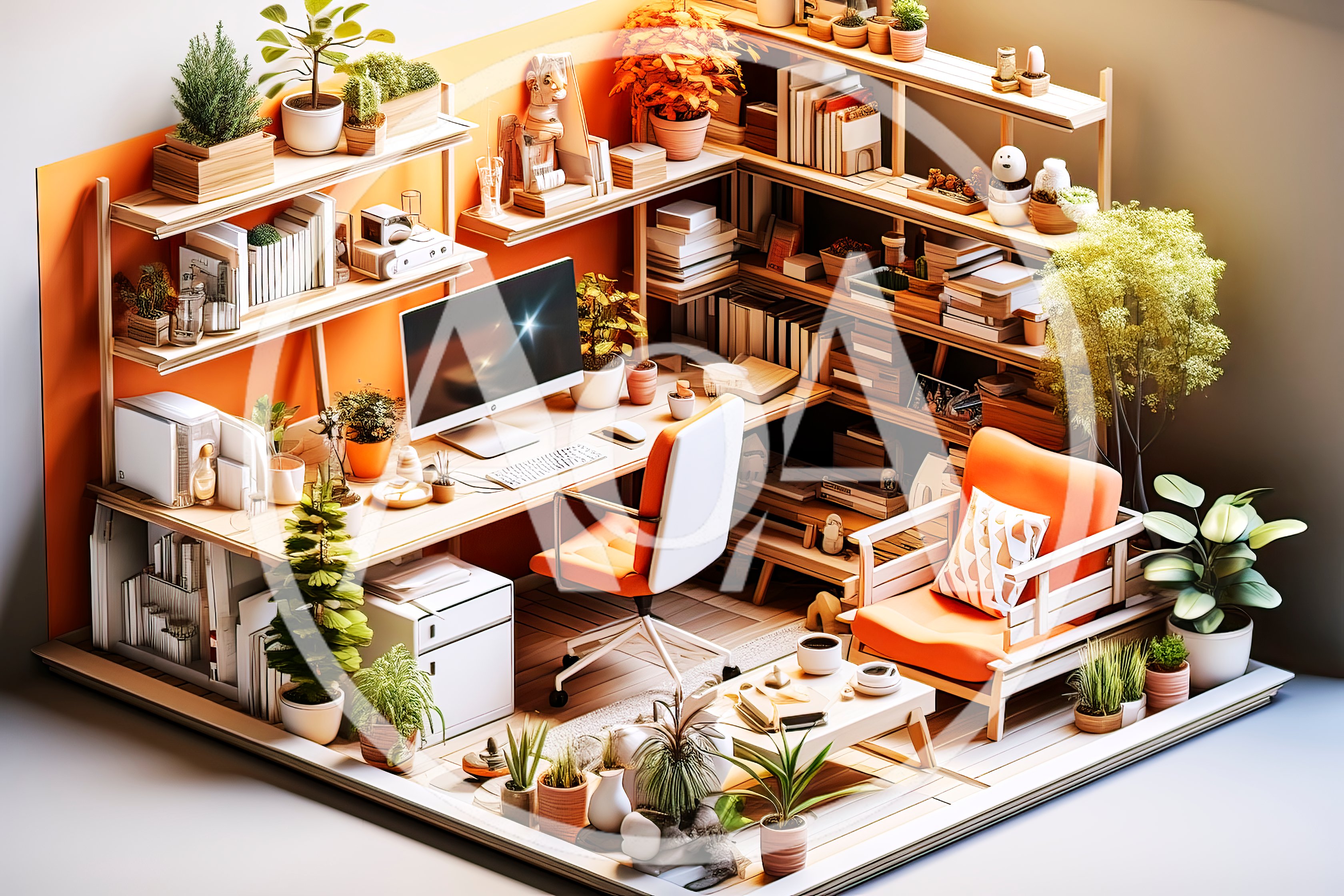 Isometric View Of A Modern Home Office Workspace