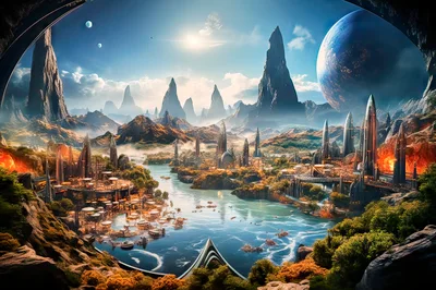 Futuristic Alien Cityscape With Spire Architecture And River