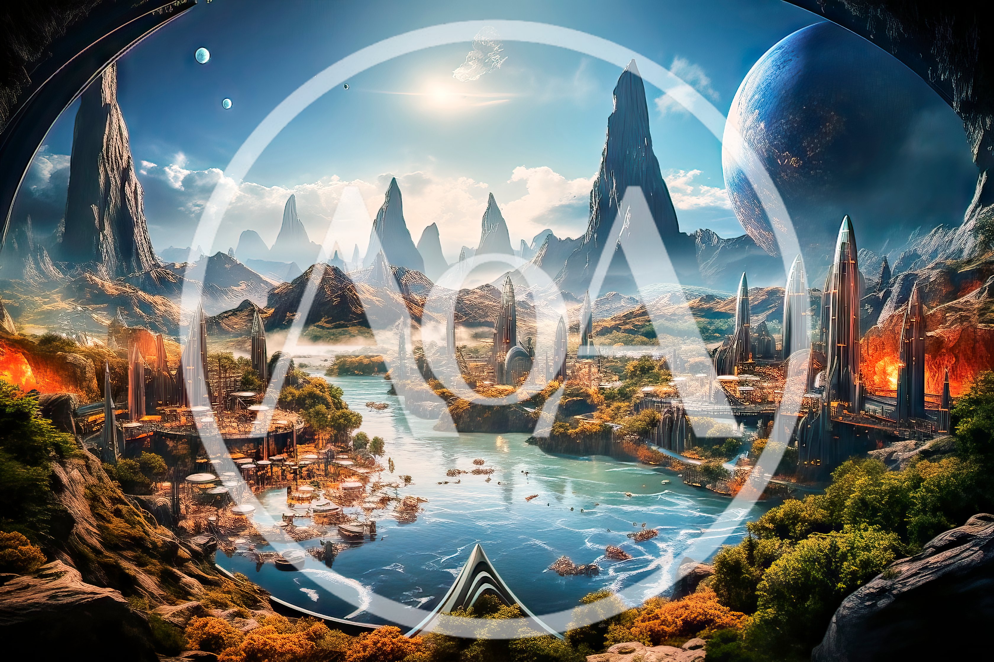 Futuristic Alien Cityscape With Spire Architecture And River