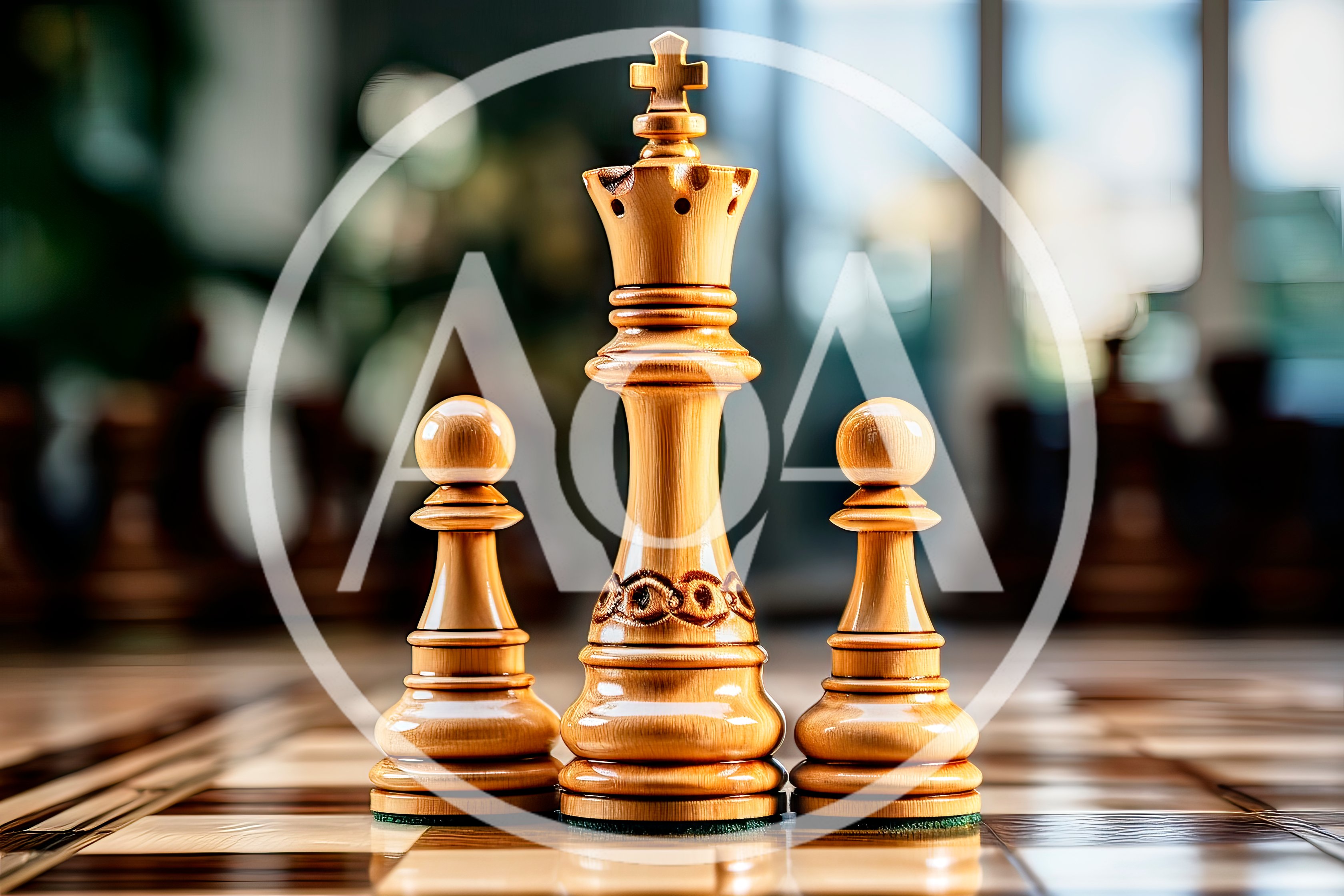Wooden Chess King and Two Pawns on Board