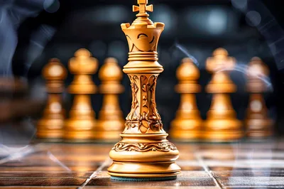 Ornate Wooden Chess King Piece on Board