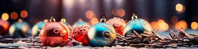 Christmas Ornaments Resting On Snowy Surface