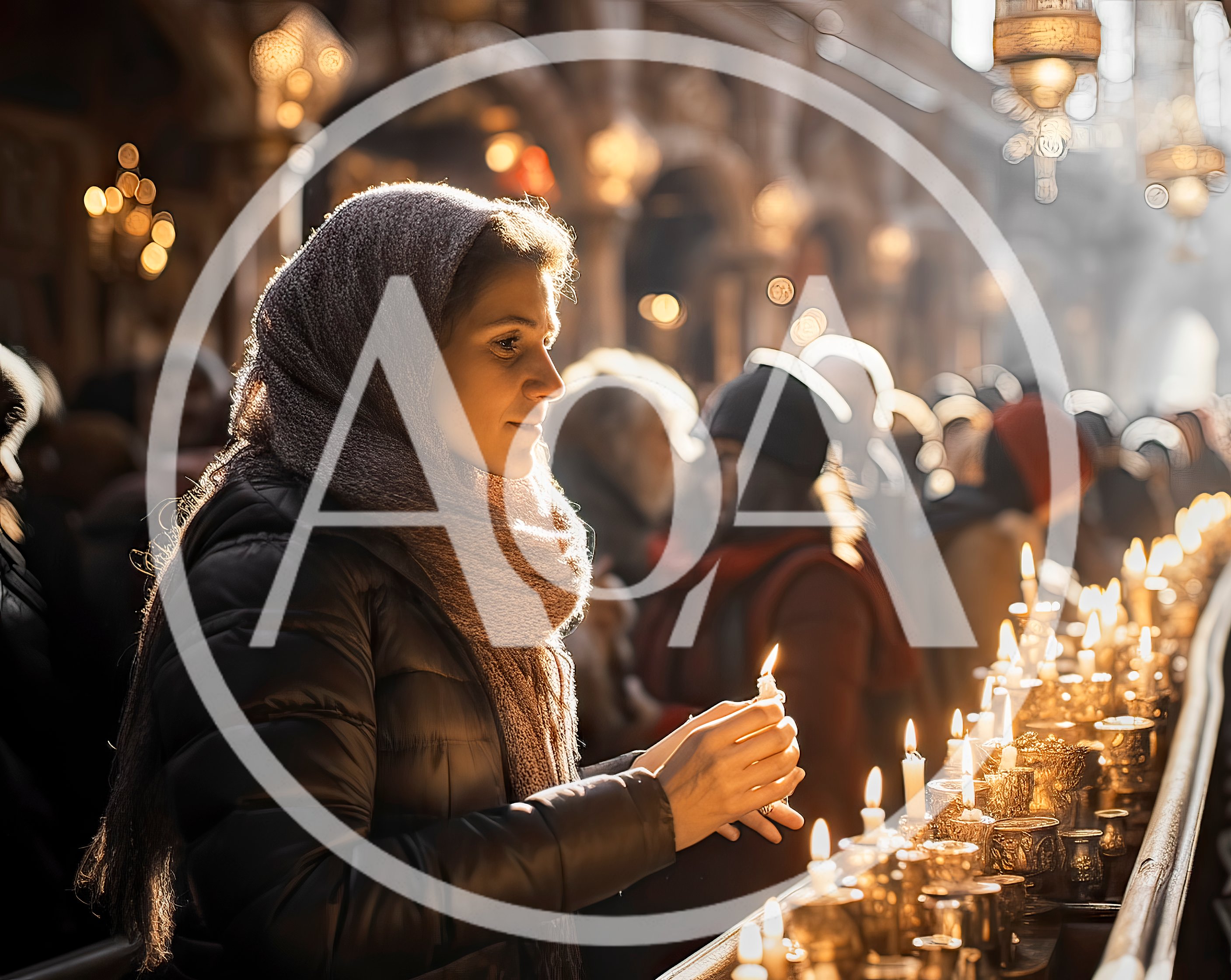 Woman Lighting Candles In A Traditional Orthodox Church