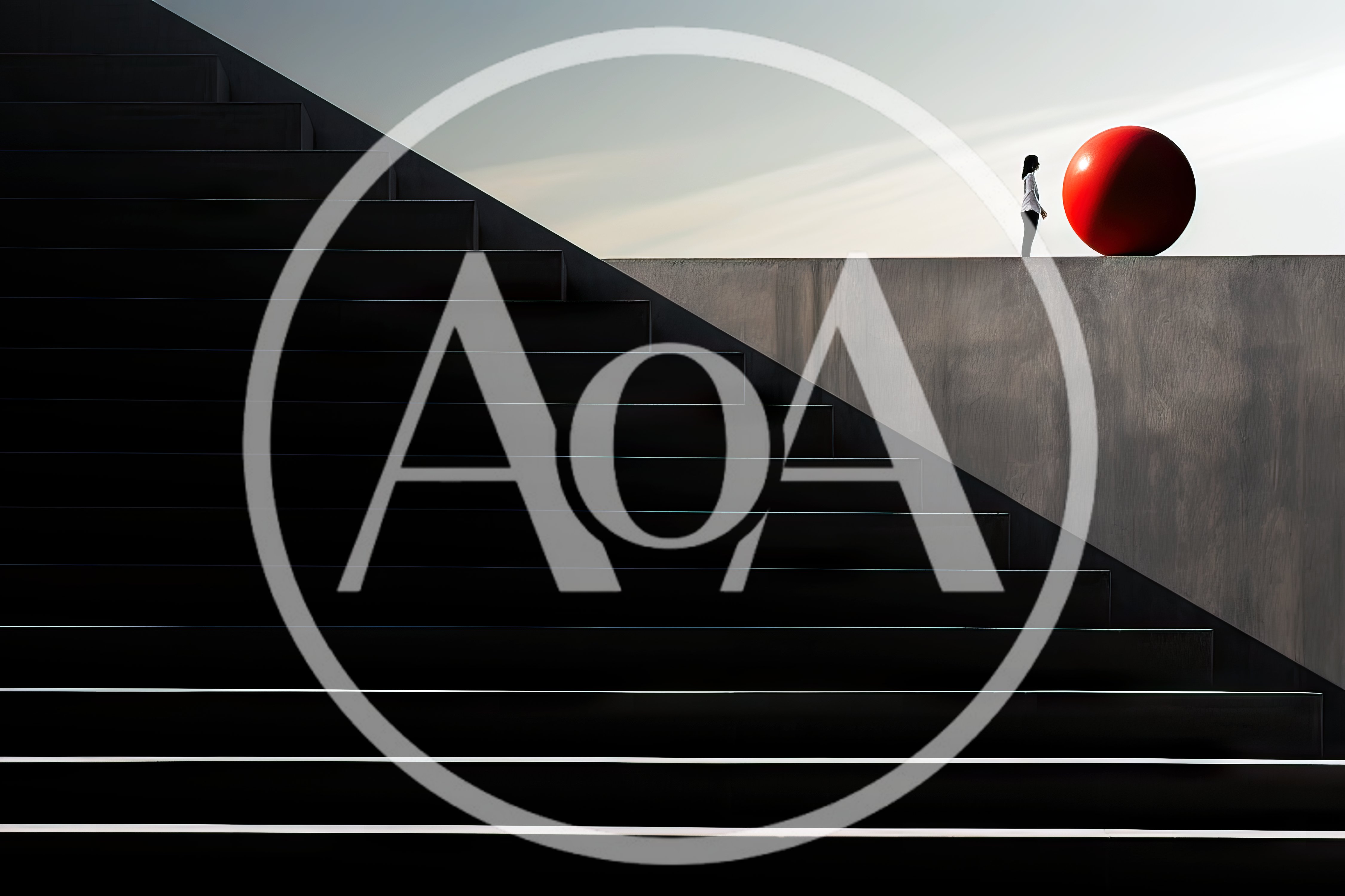 Minimalist Composition With Person And Red Sphere