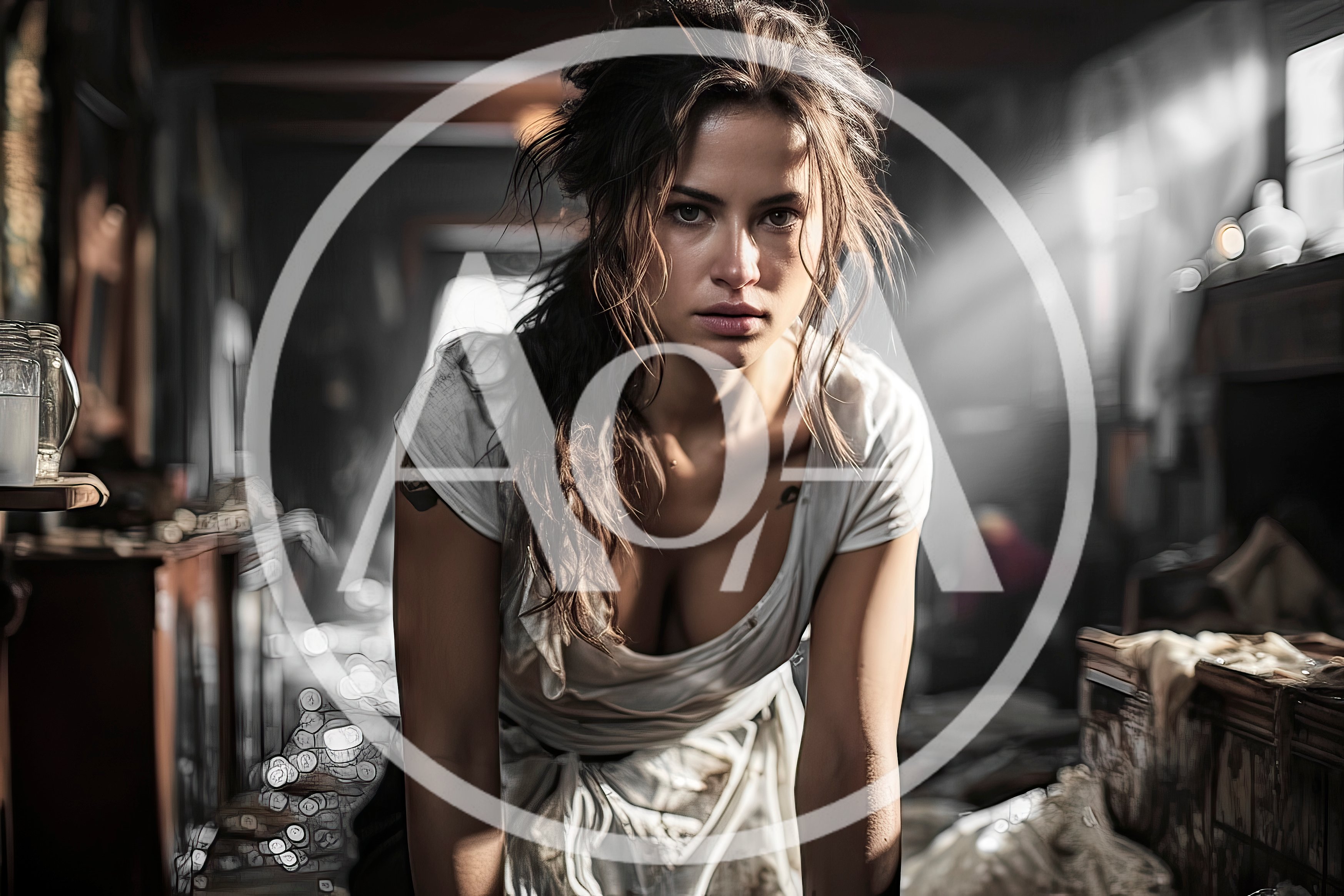 Young Woman With Messy Hair In Dimly Lit Room