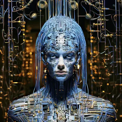 Cybernetic Humanoid Portrait With Intricate Circuitry Details