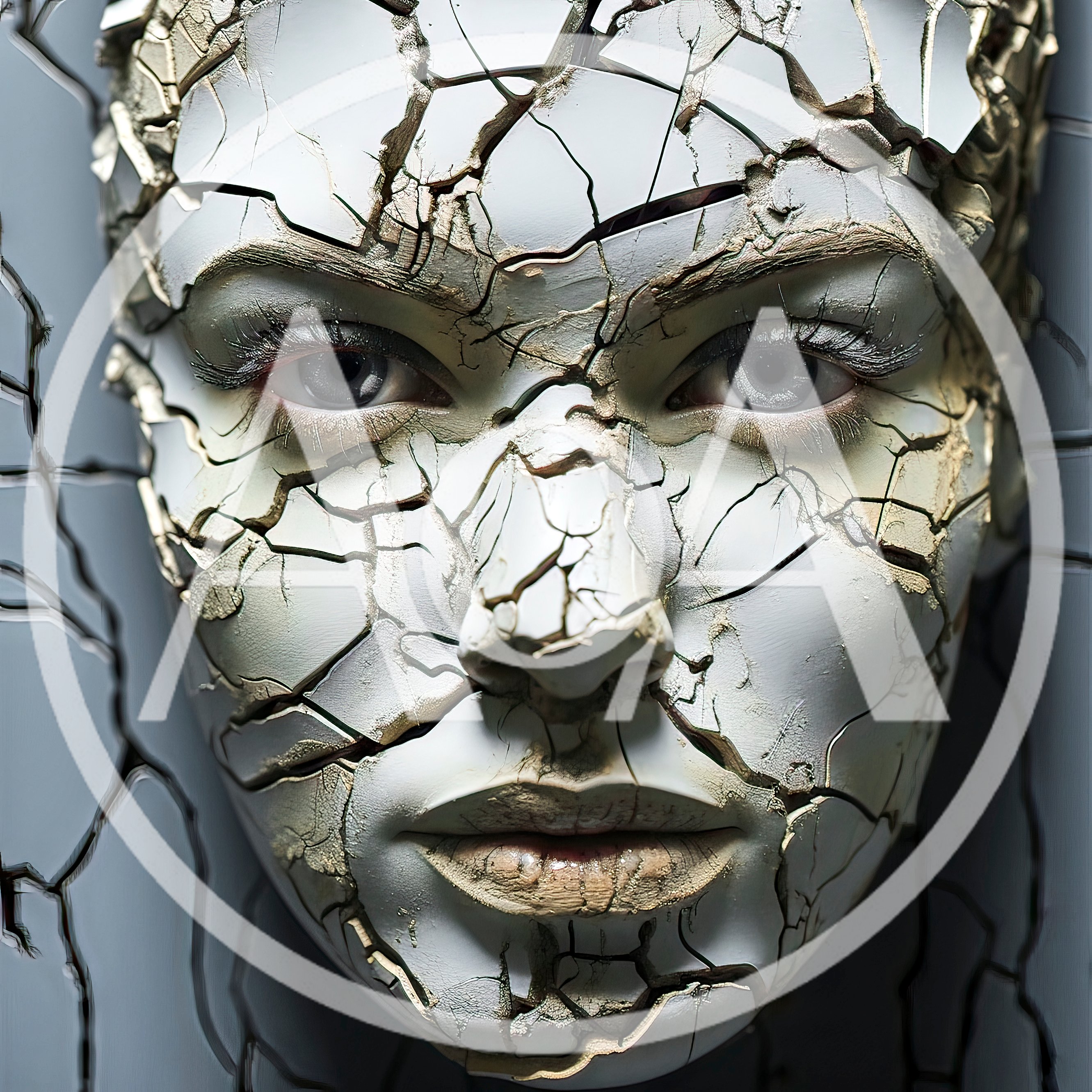 Cracked Porcelain Face Mask With Gold Veins