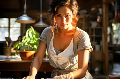 Young Woman Preparing Food In A Rustic Kitchen
