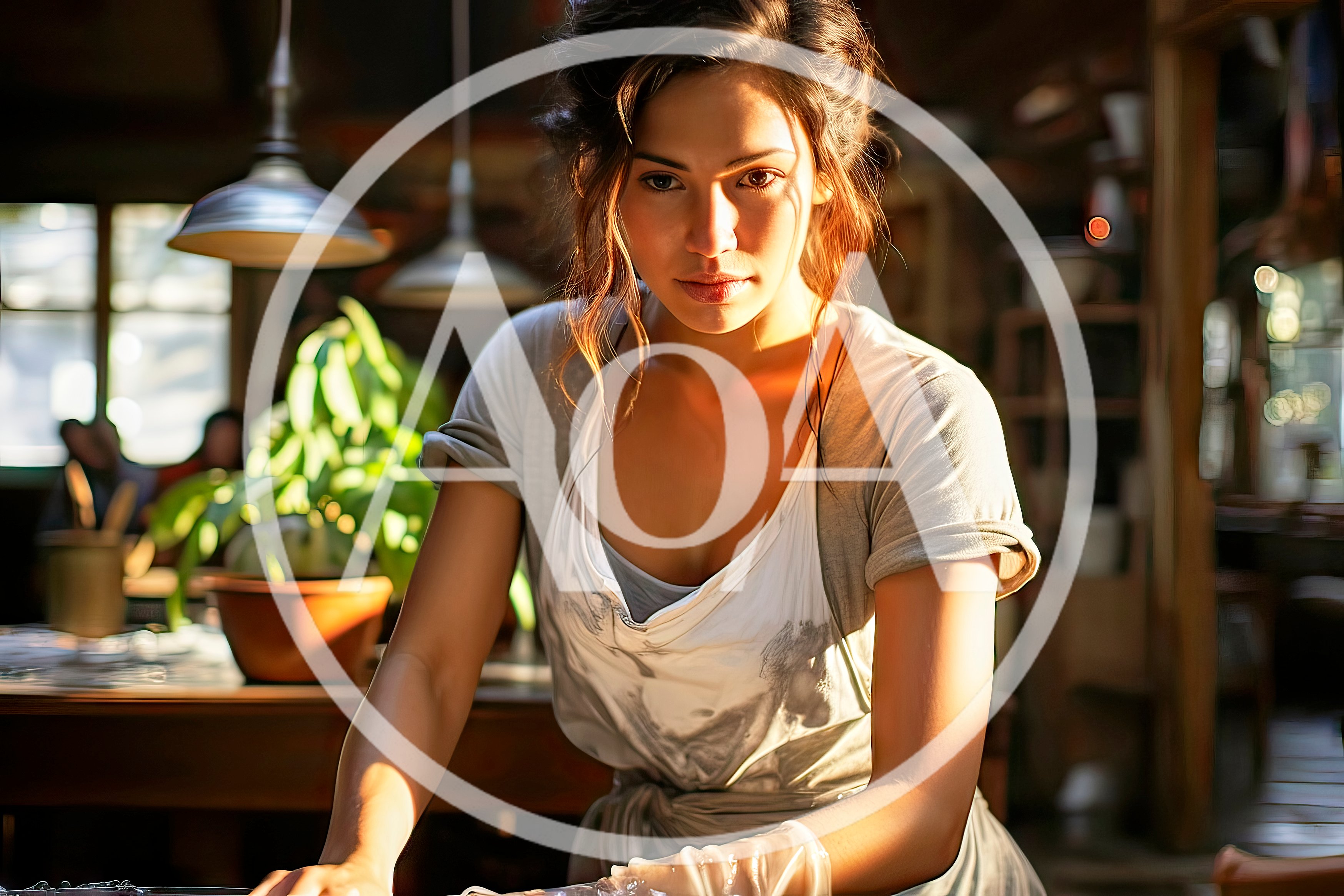 Young Woman Preparing Food In A Rustic Kitchen