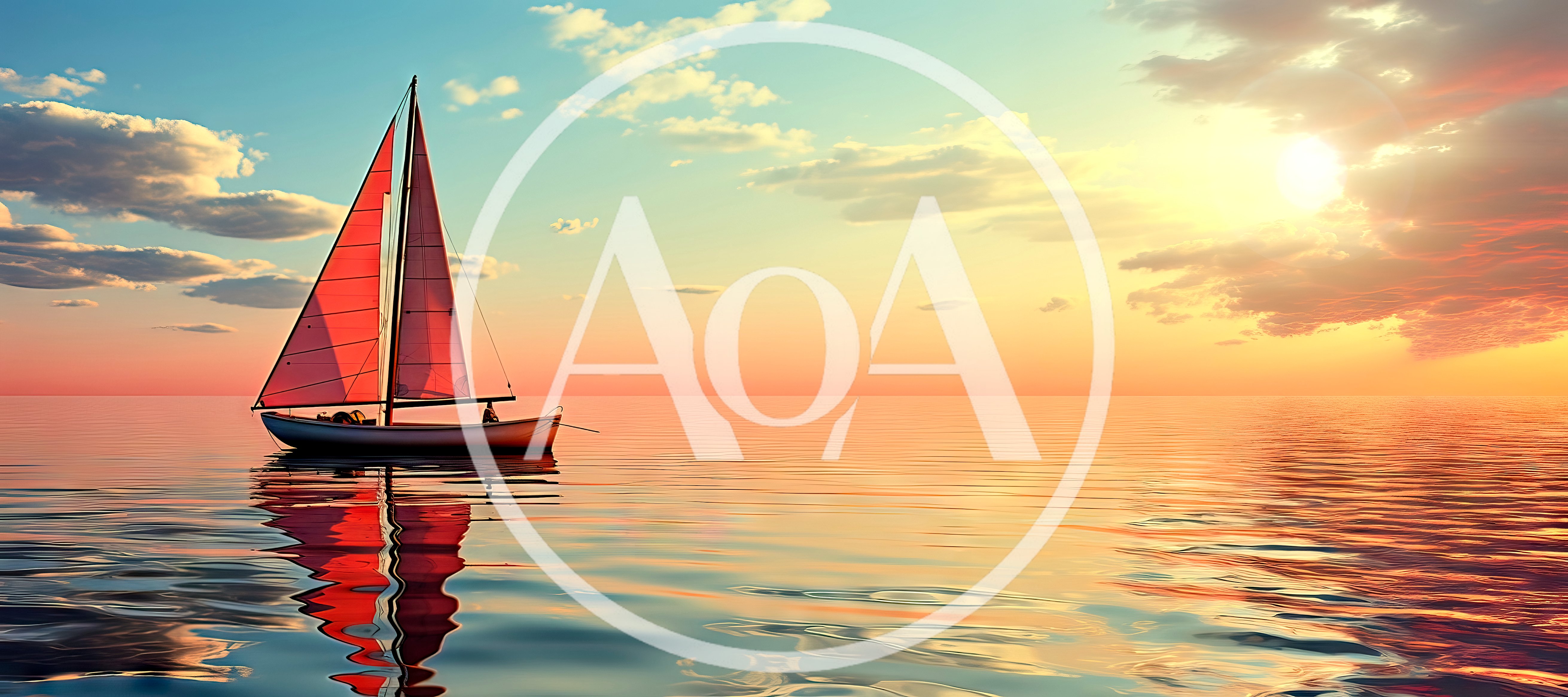 Sailboat Floating On Calm Ocean At Sunset