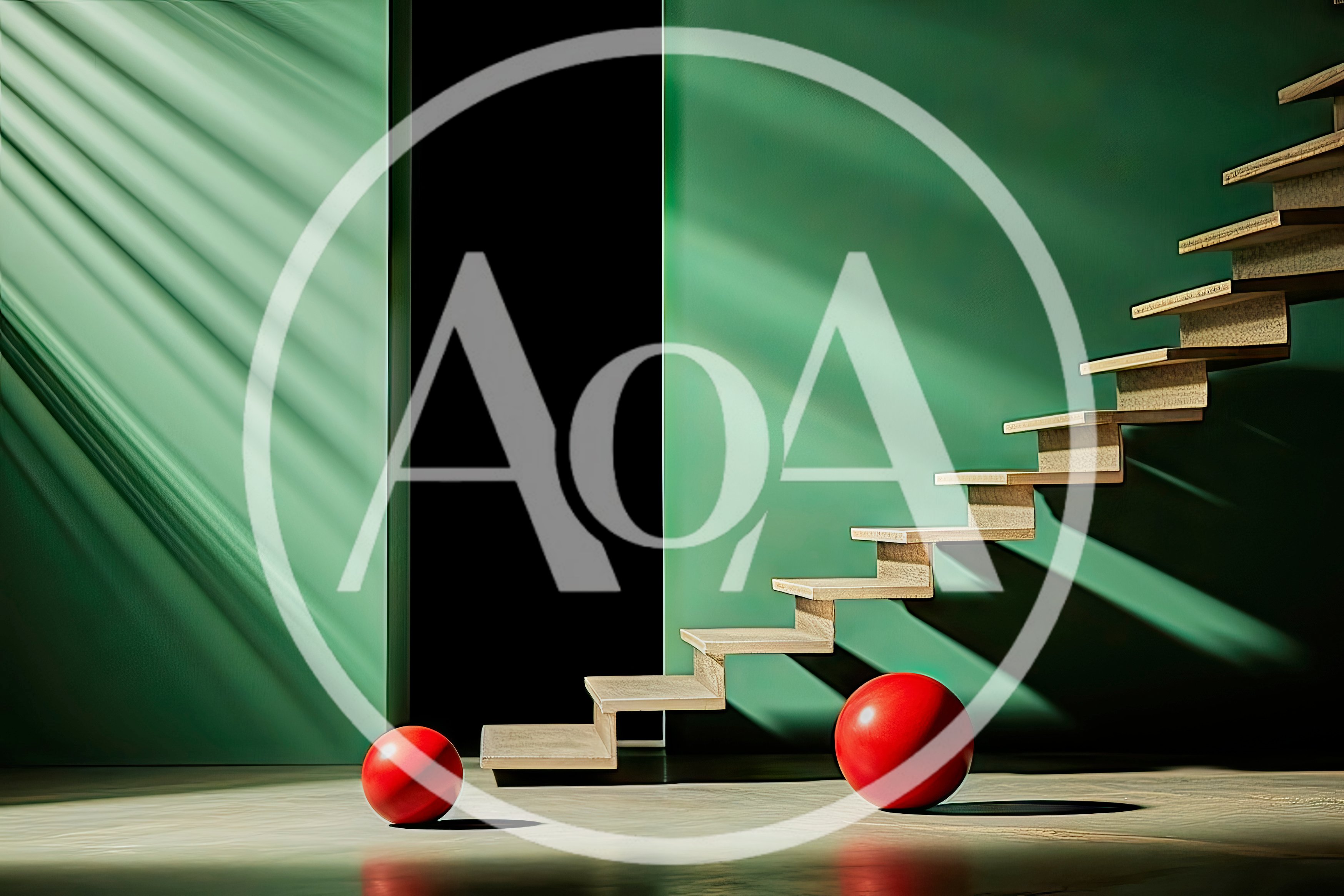 Minimalist Interior With Floating Staircase And Red Spheres