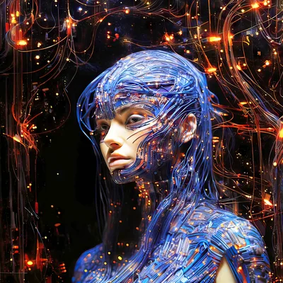 Cybernetic Woman With Blue Fiber Optic Hair