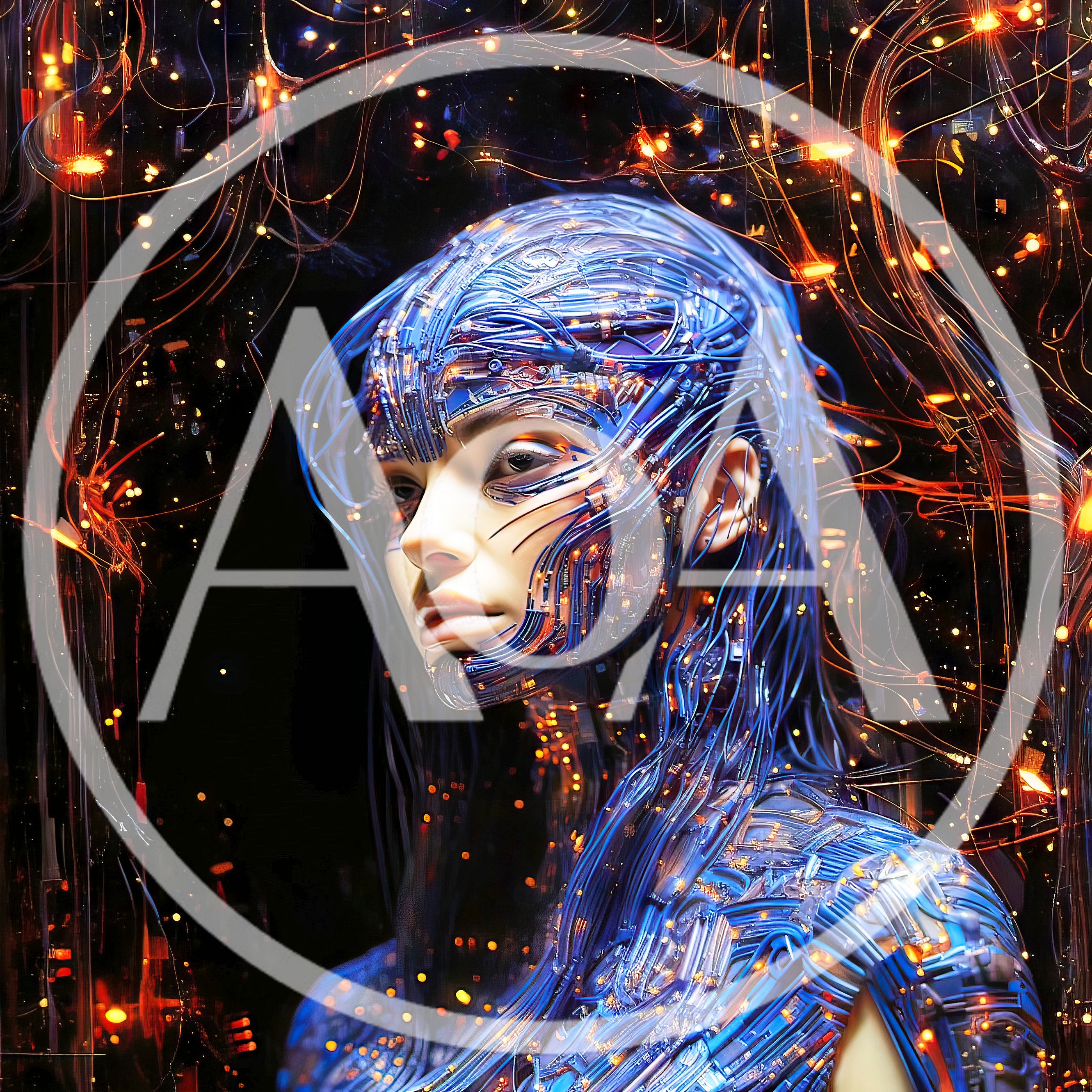 Cybernetic Woman With Blue Fiber Optic Hair