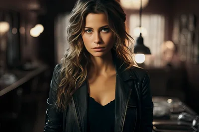 Portrait Of A Young Woman In A Leather Jacket