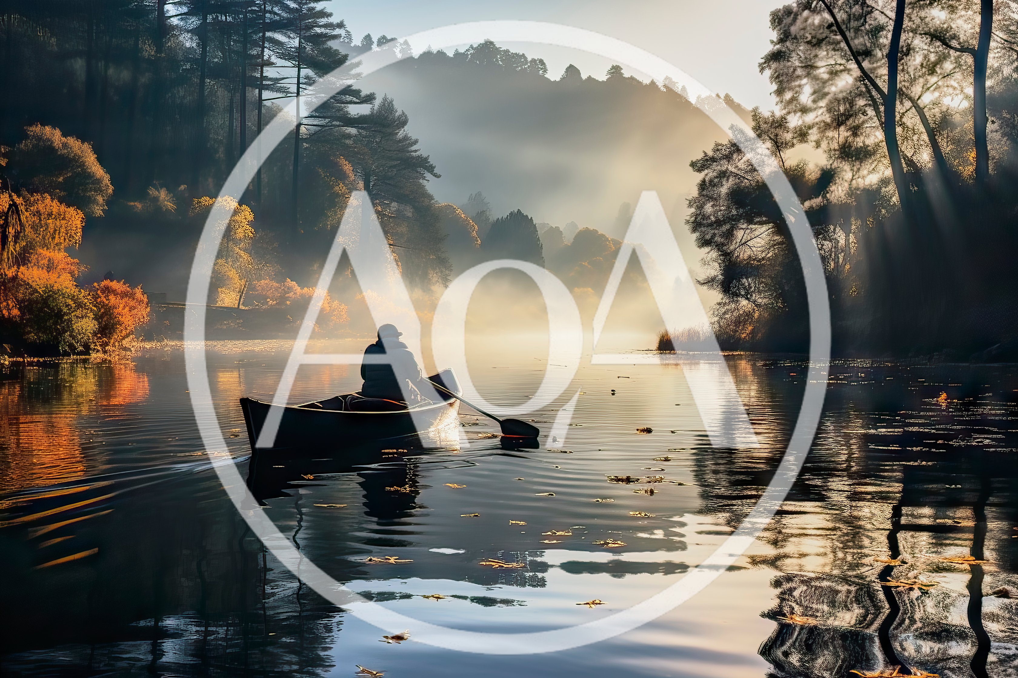 Person Paddling A Canoe On A Misty Autumn River