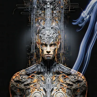Cybernetic Humanoid Portrait With Intricate Mechanical Details