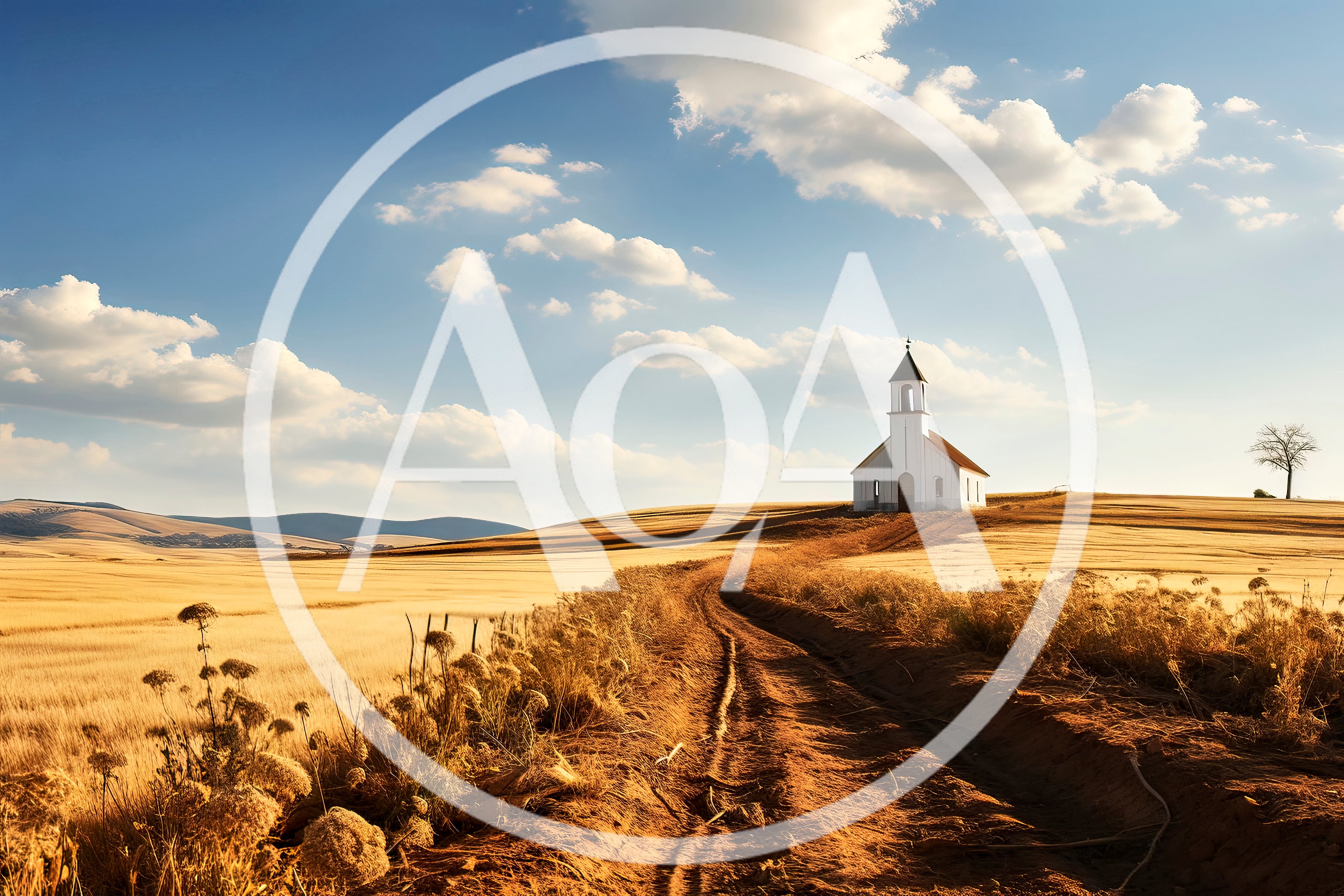 Small White Church In Golden Wheat Field