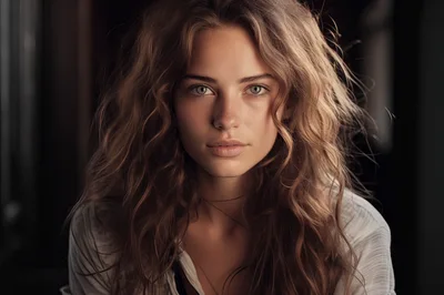 Portrait Of A Young Woman With Wavy Hair