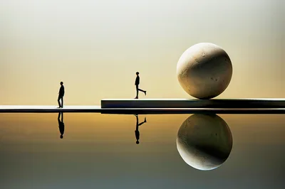 Minimalist Conceptual Art With Figures And Sphere