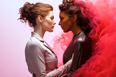 Two Women Facing Each Other In Artistic Portrait