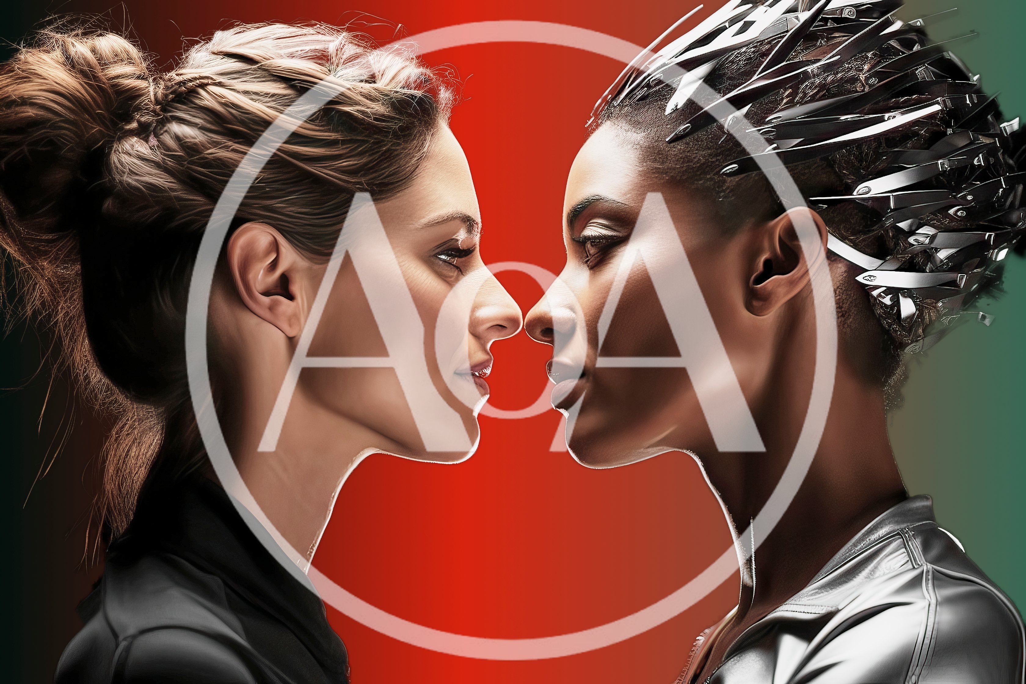 Human Woman And Cyborg Facing Each Other