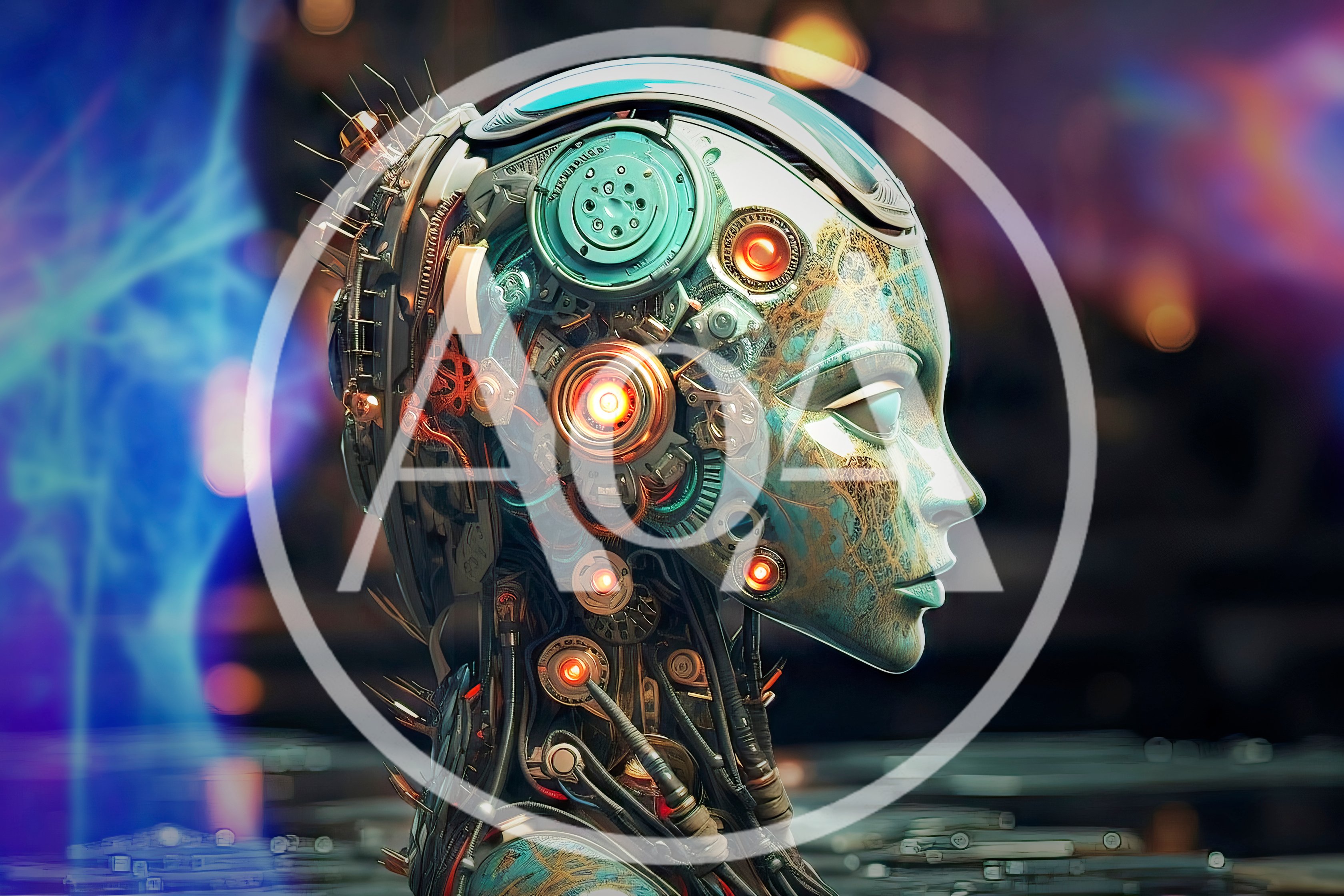 Cybernetic Android Head With Glowing Mechanical Components