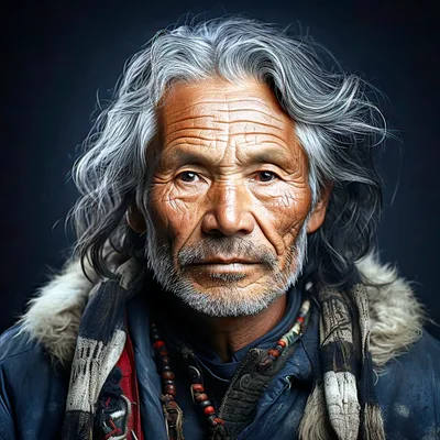 Portrait Of An Elderly Tibetan Man With Weathered Skin