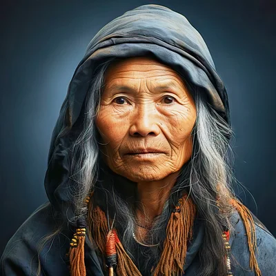 Portrait Of An Elderly Indigenous Woman With Traditional Headwear