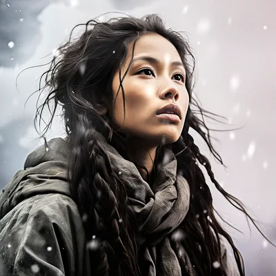 Portrait Of A Young Woman In Snowy Weather