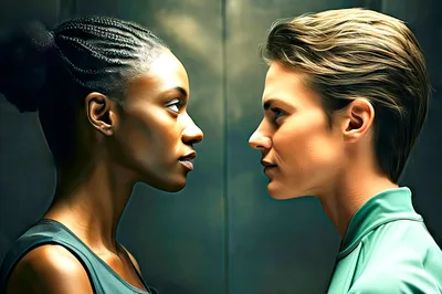 Two Women Facing Each Other In Profile