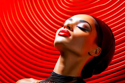 Portrait Of A Woman With Red Lips And Background