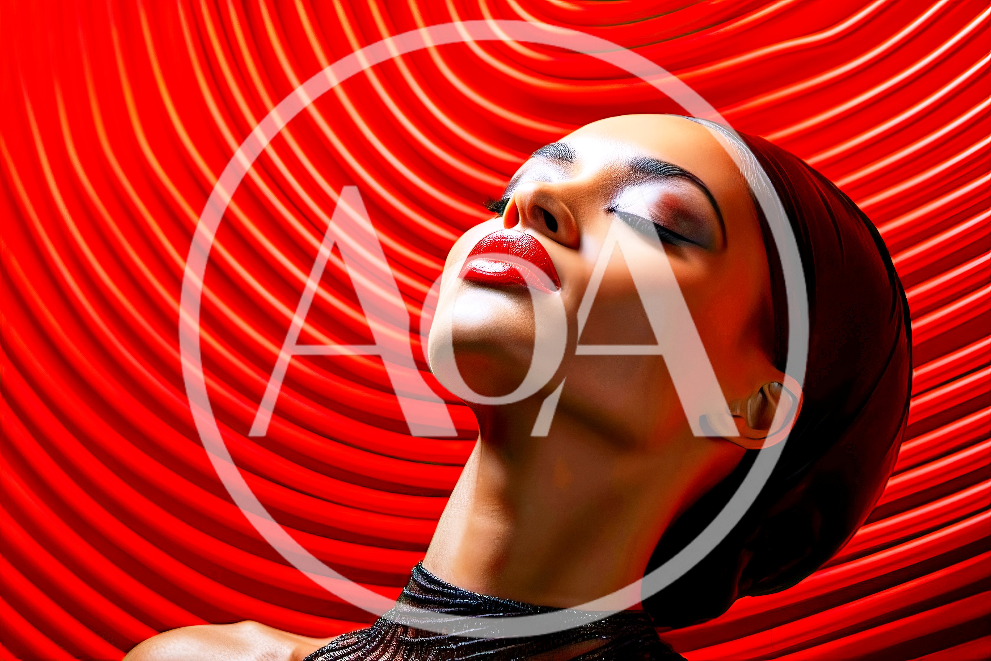 Portrait Of A Woman With Red Lips And Background
