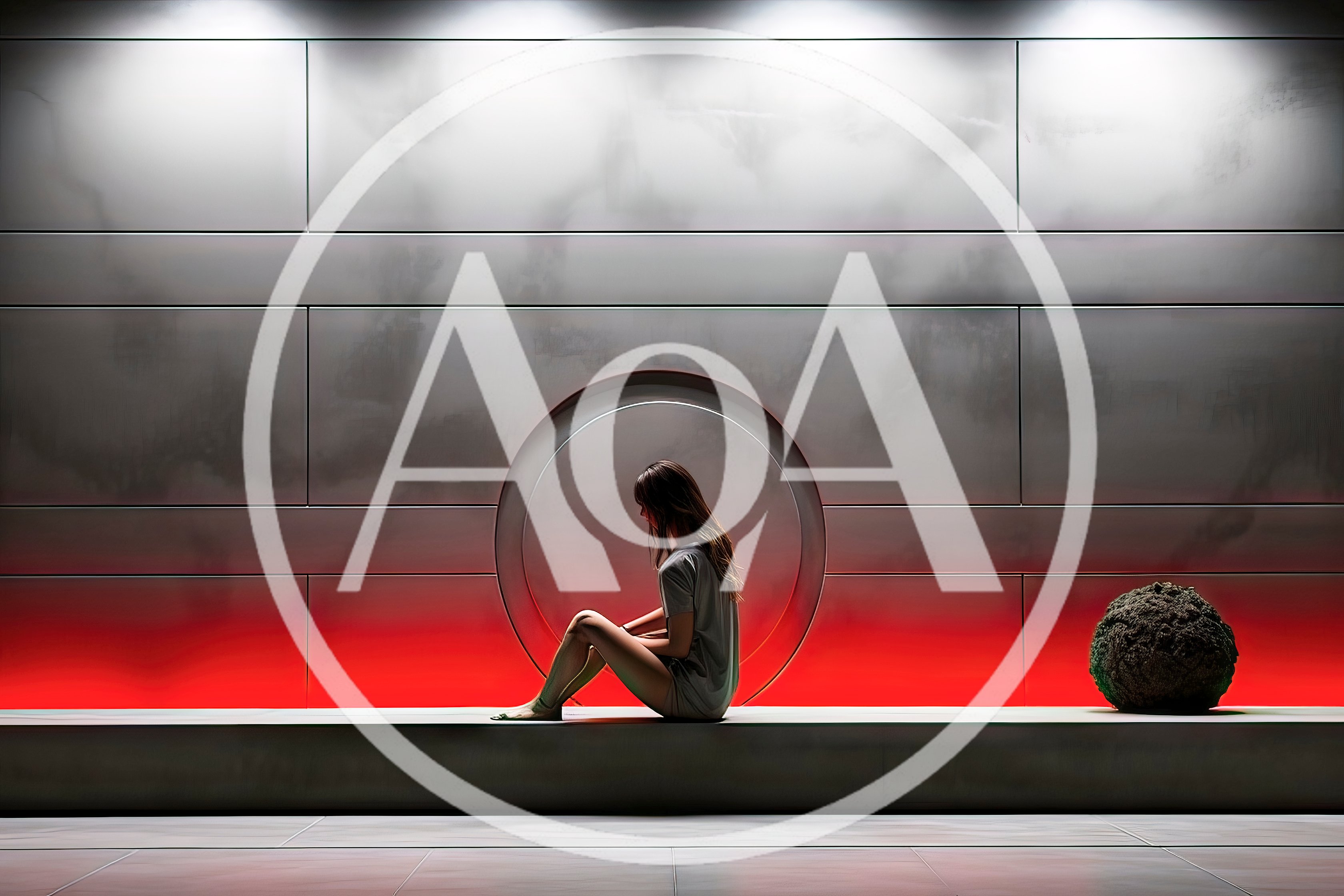 Woman Sitting Alone In A Minimalist Futuristic Room