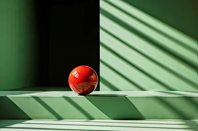 Red Sphere On A Minimalist Green Stage