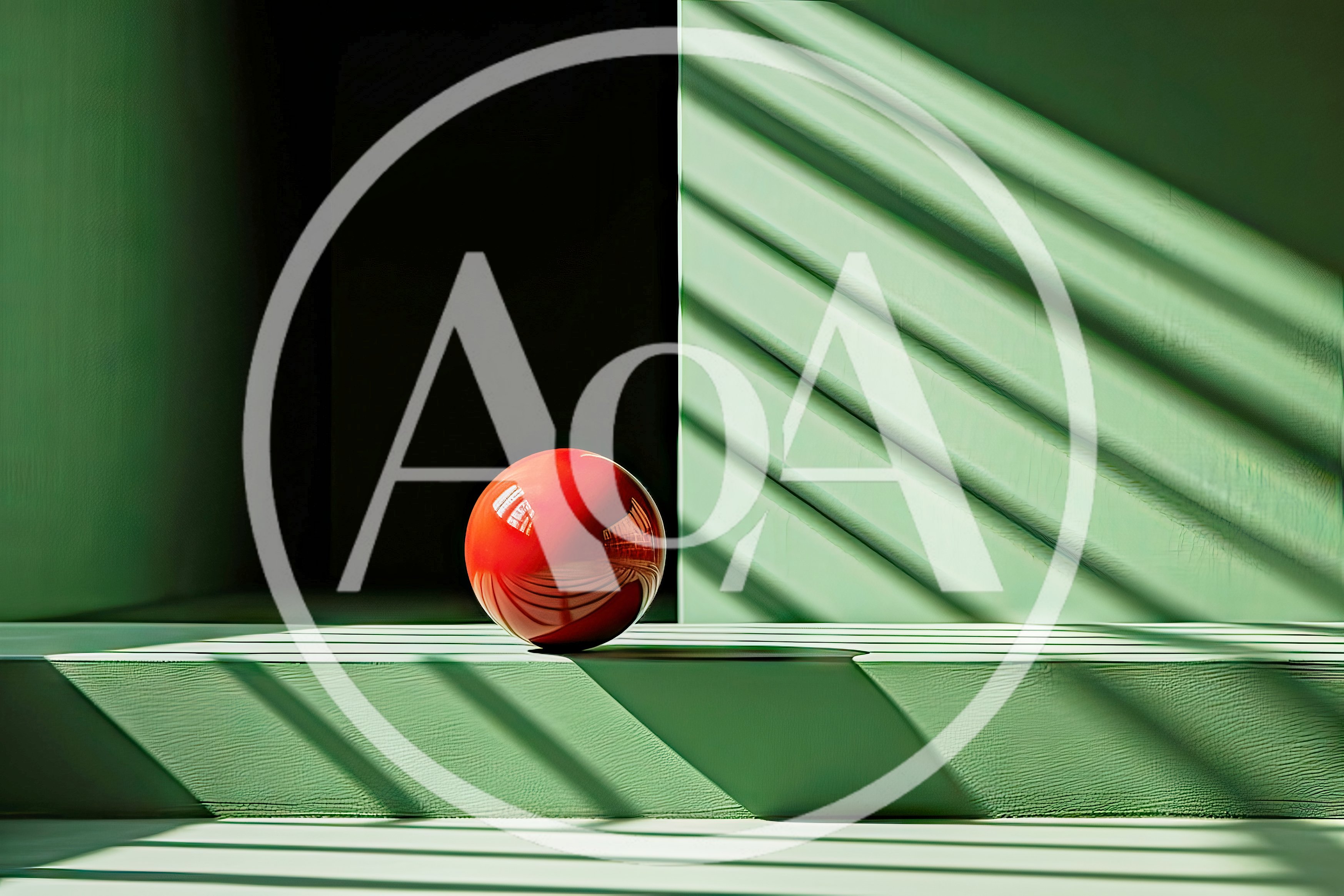 Red Sphere On A Minimalist Green Stage