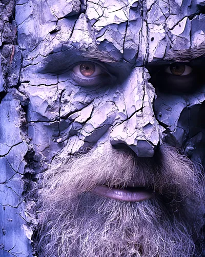 Close Up Portrait Of A Man With Cracked Stone Skin