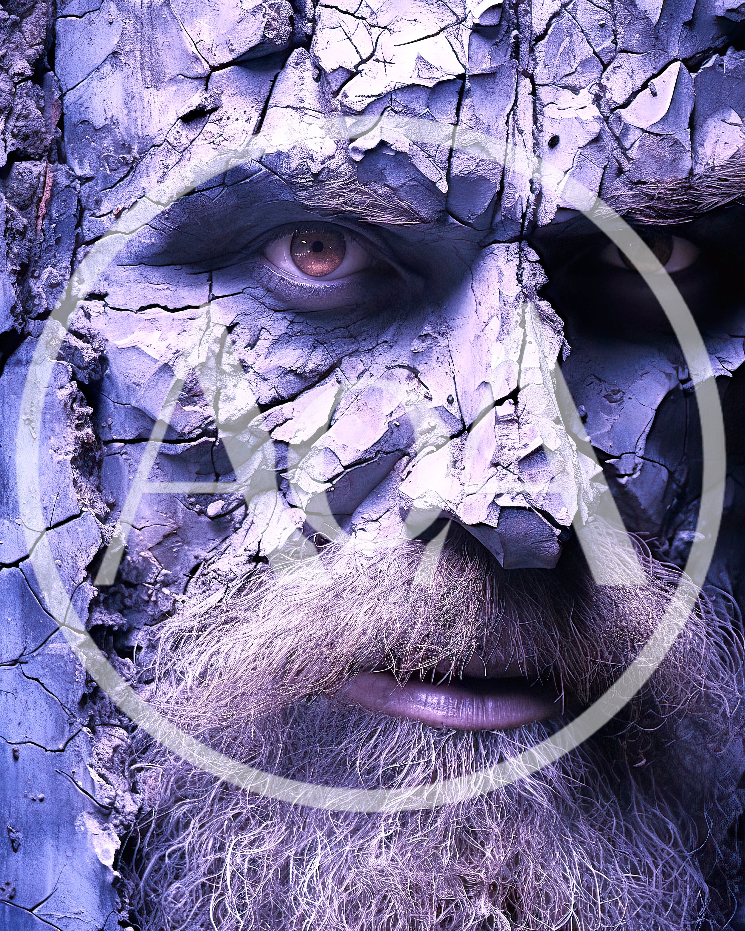 Close Up Portrait Of A Man With Cracked Stone Skin