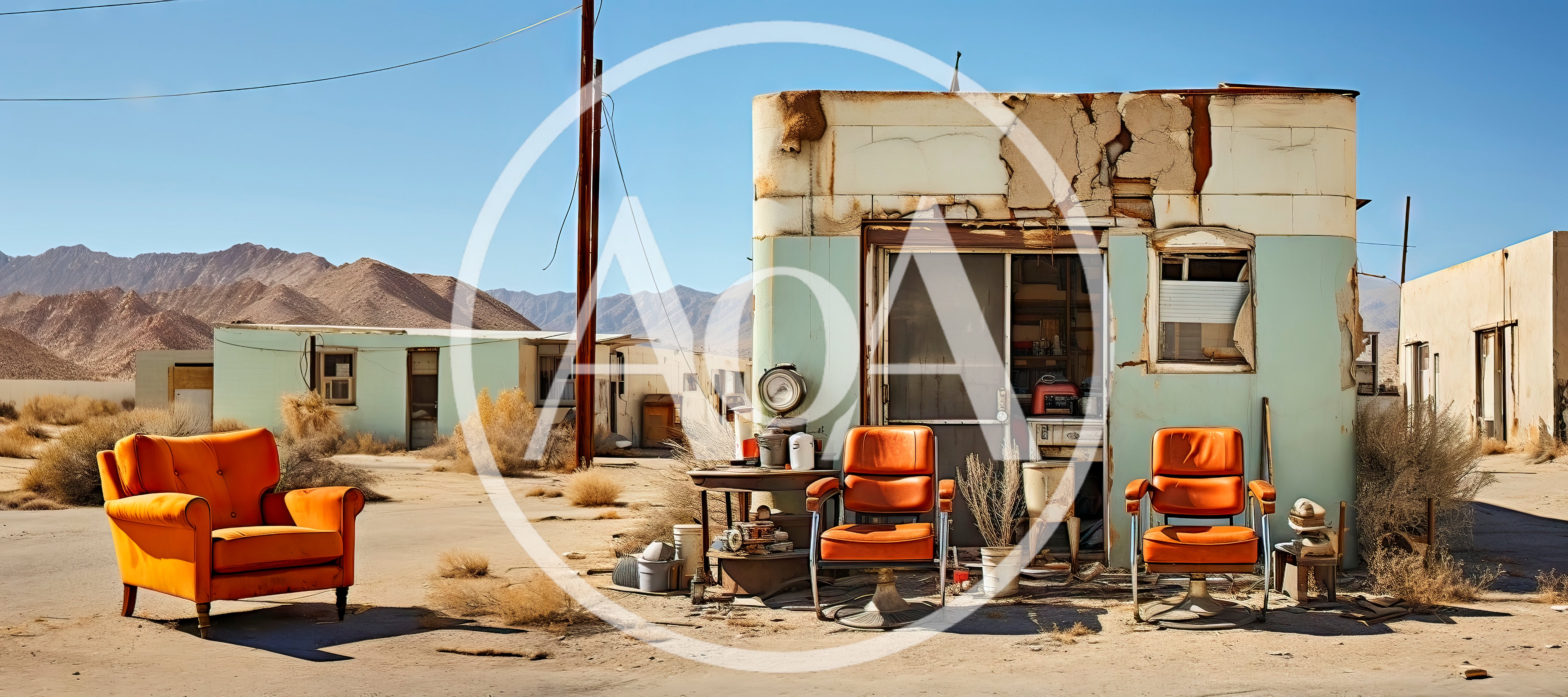 Abandoned Desert Building With Orange Chairs
