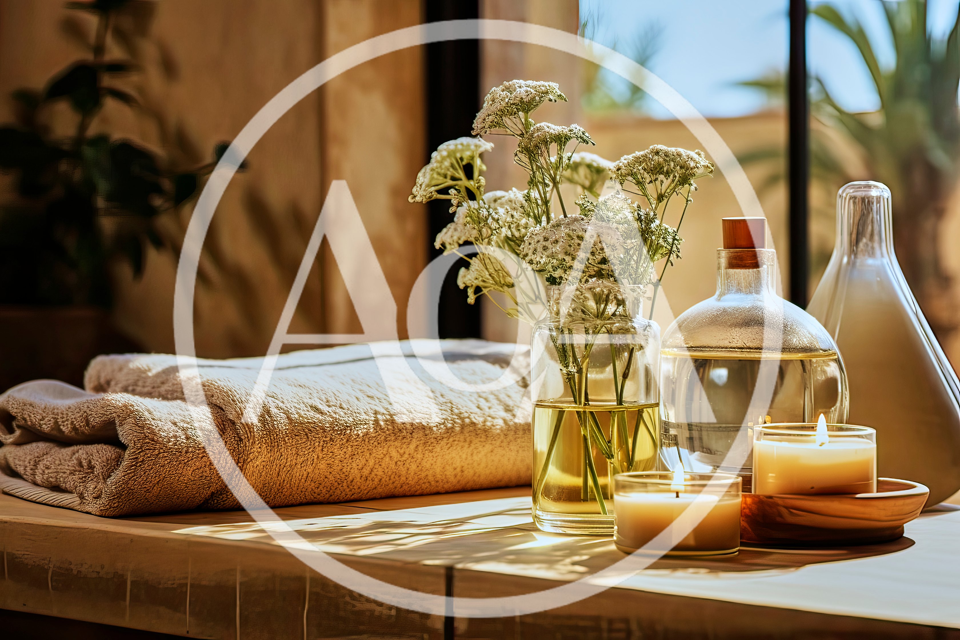 Spa Treatment Table With Flowers And Candles