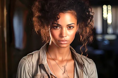 Portrait Of A Young Woman With Curly Hair