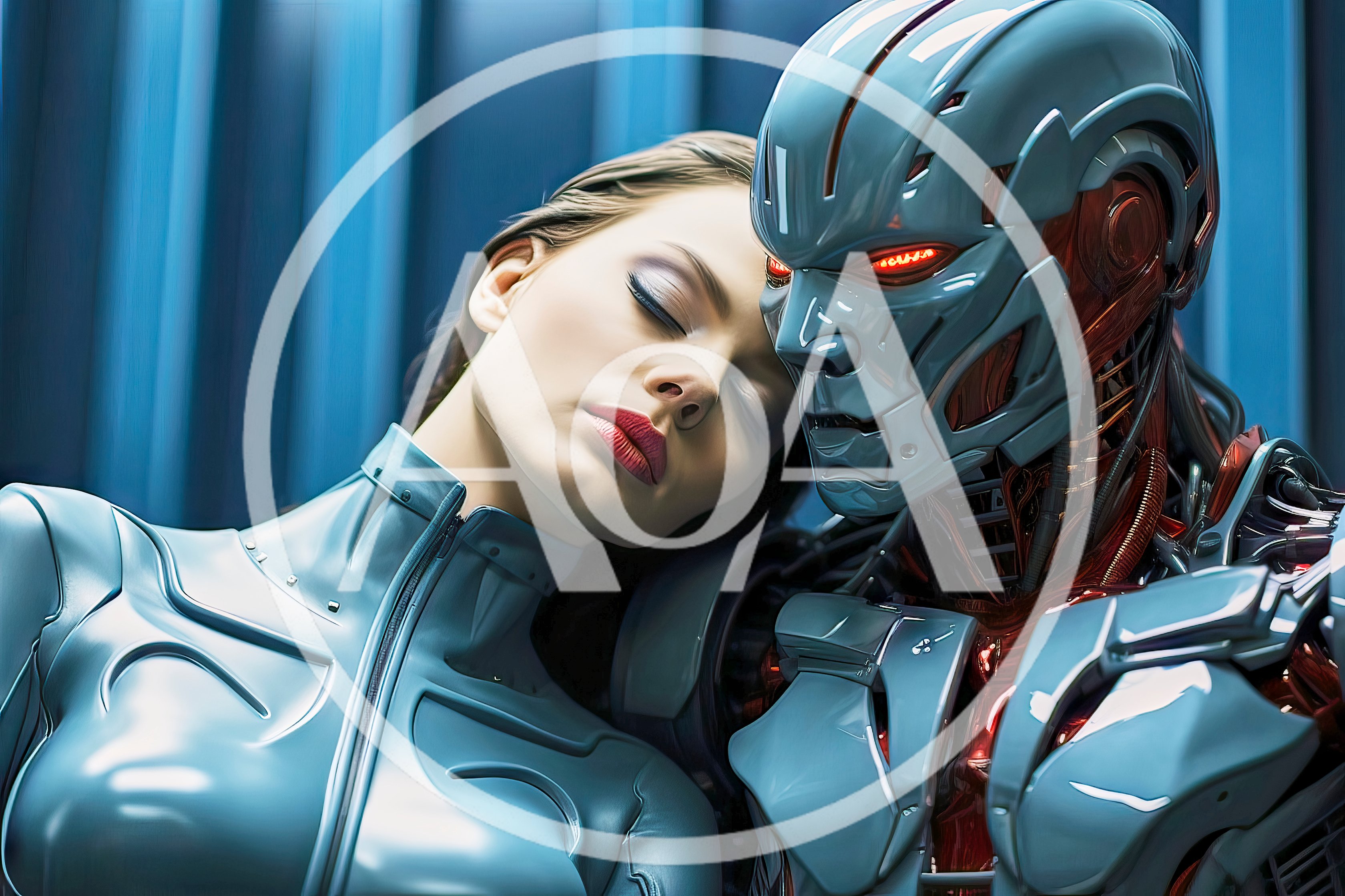 Woman Resting Her Head On A Futuristic Robot