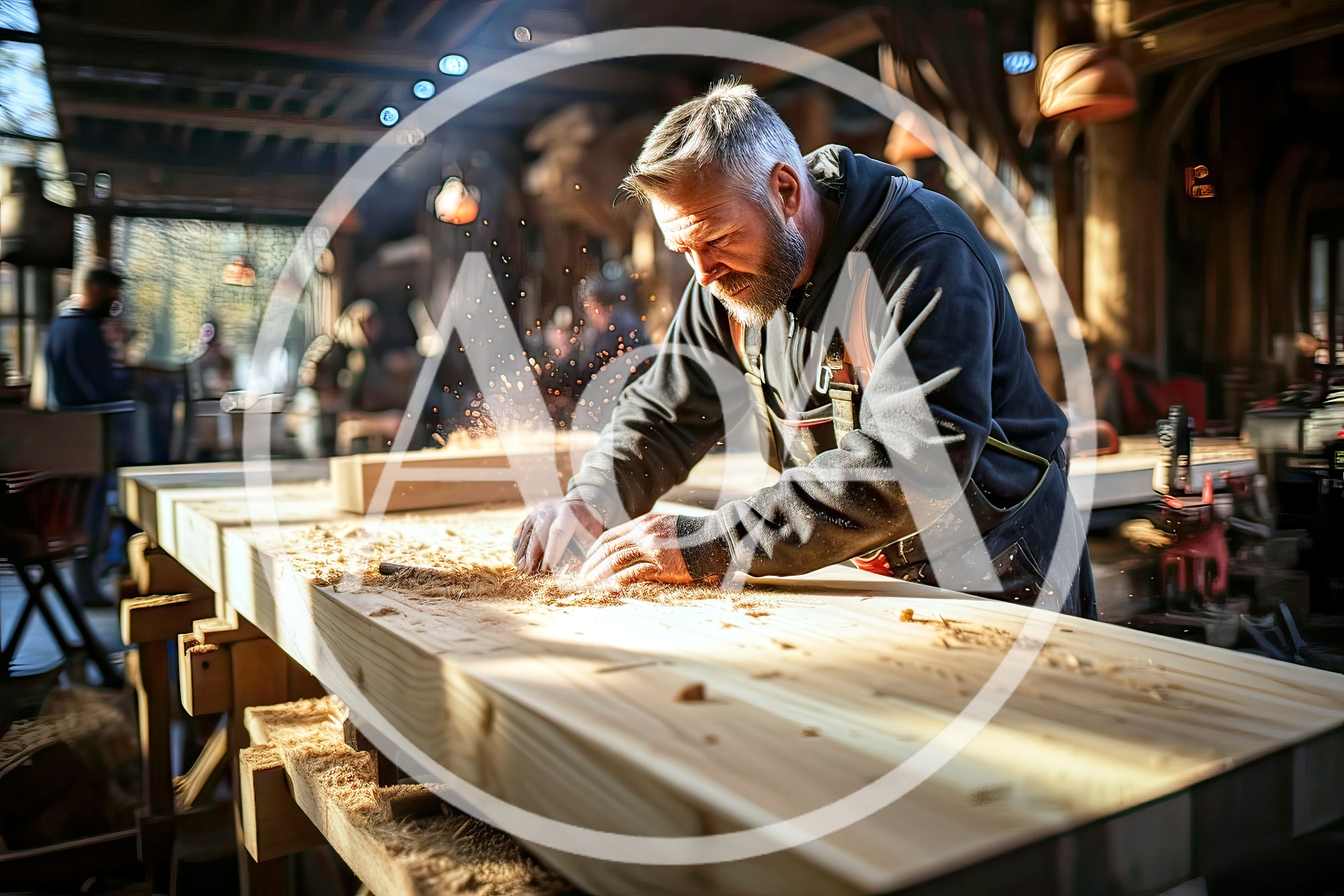 Professional Woodworker Planing A Large Timber Plank