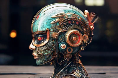 Cybernetic Android Head With Intricate Mechanical Details