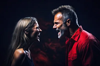 Angry Couple Arguing Face To Face