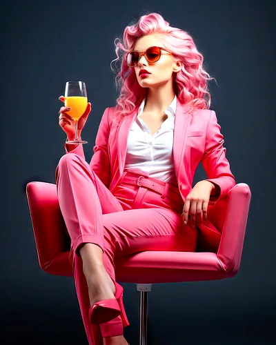 Stylish Woman With Pink Hair Holding Orange Juice
