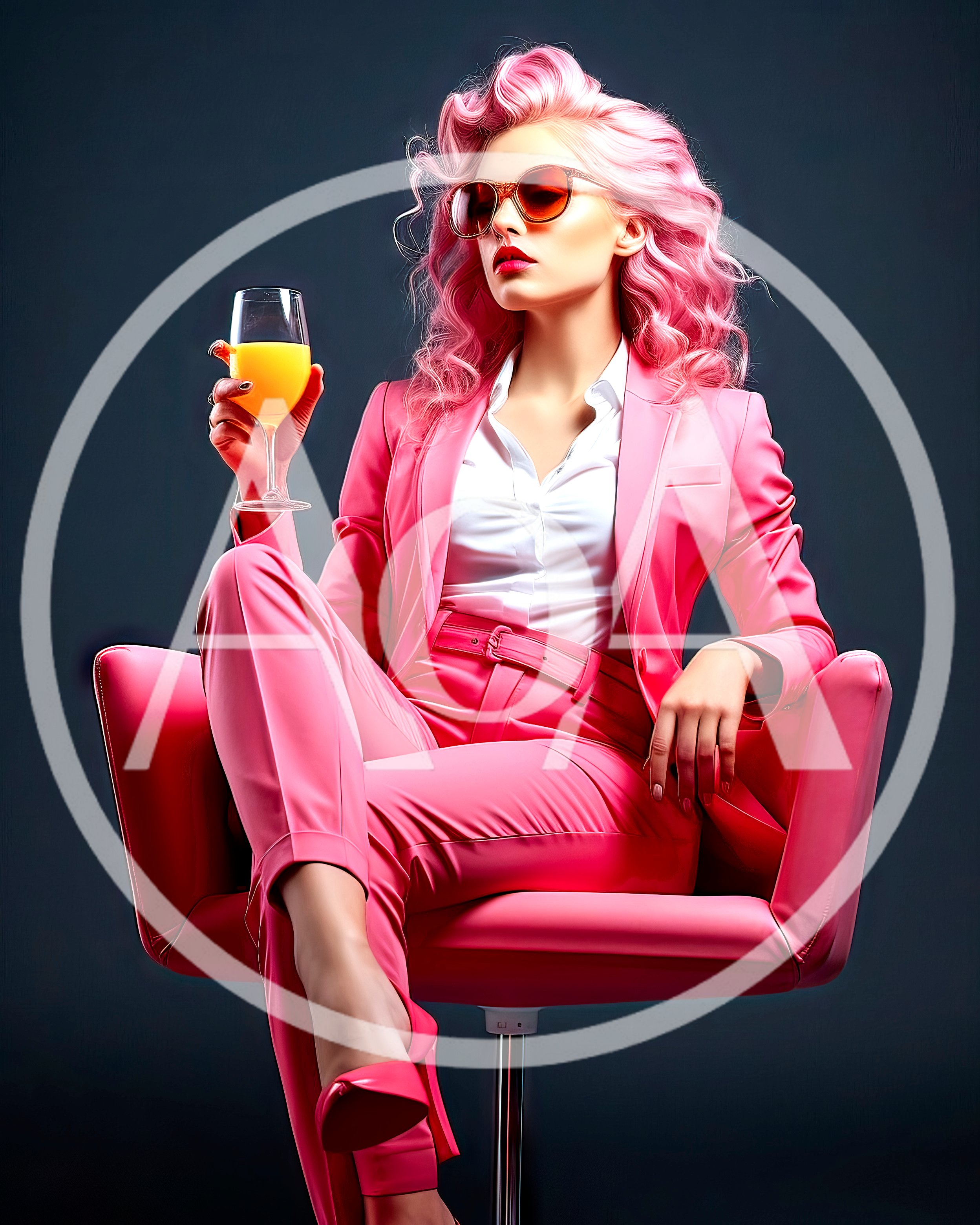 Stylish Woman With Pink Hair Holding Orange Juice