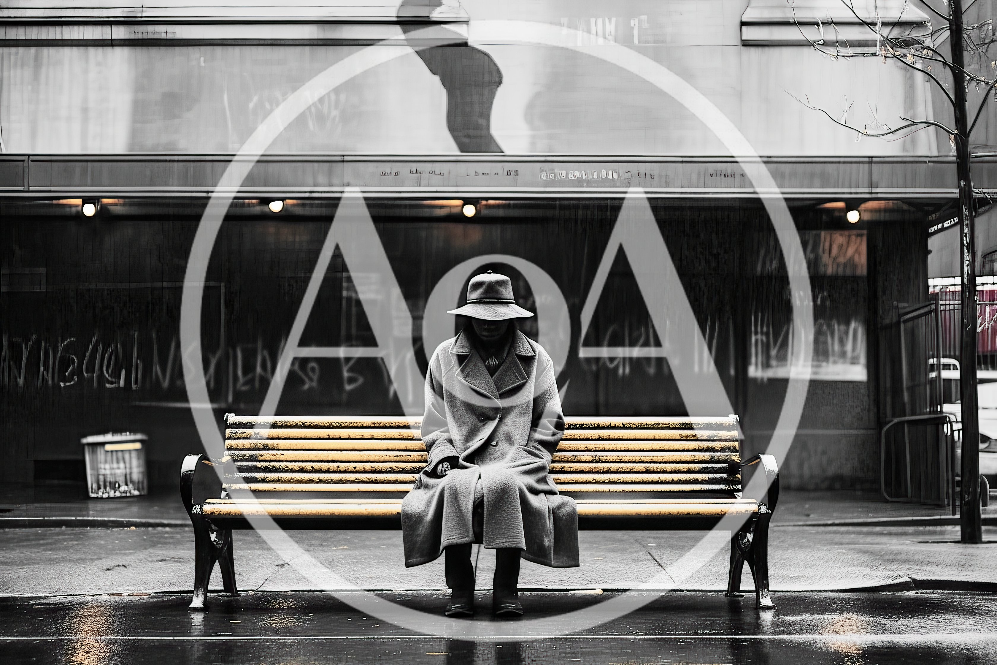 Person In A Trench Coat Sitting On A Bench